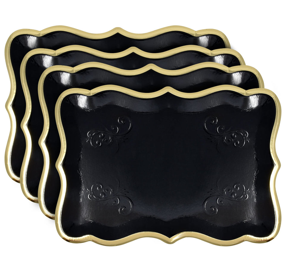 Gift Boutique black tray with gold rim set for elegant dessert displays at parties