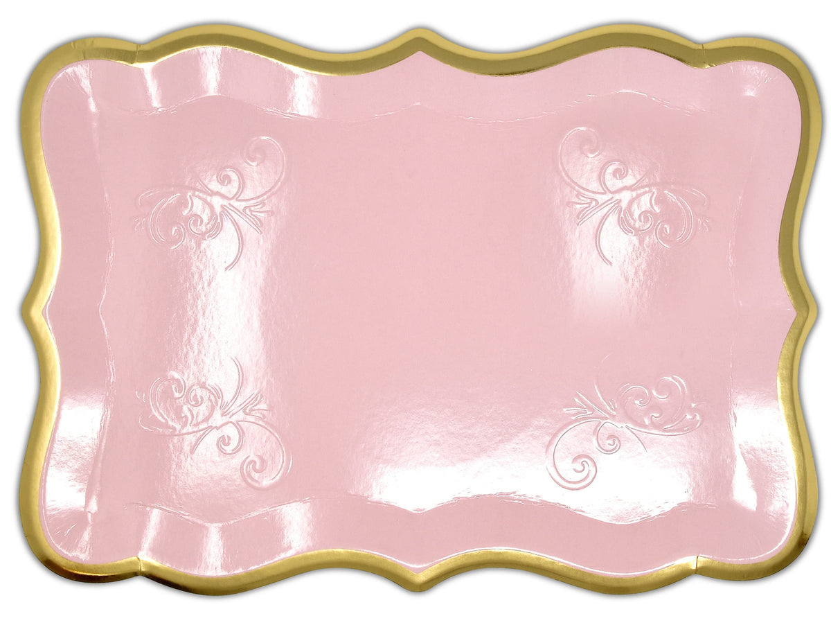Gift Boutique pink tray with gold rim disposable party ware