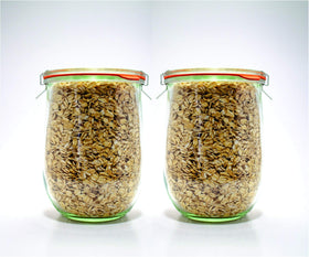 Gift-ready WECK set with two jars and wooden lids.