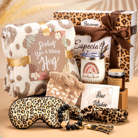 GiftAmaz leopard gifts set front view, a stylish self-care package for her.