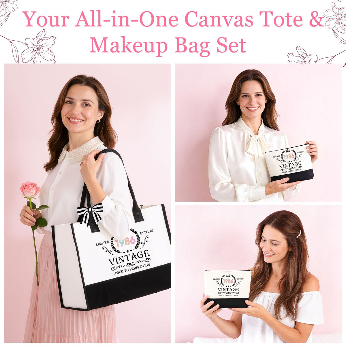 Giftota 1986 makeup pouch coordinating with the tote for organized essentials