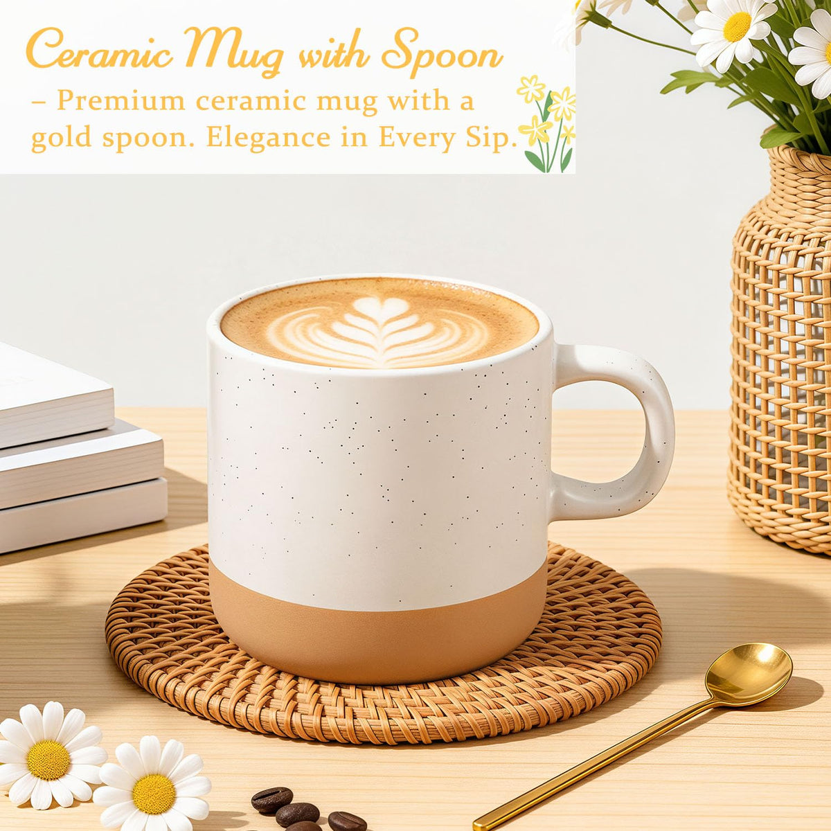 Giftota premium mug with gold spoon image for daily use and elegance