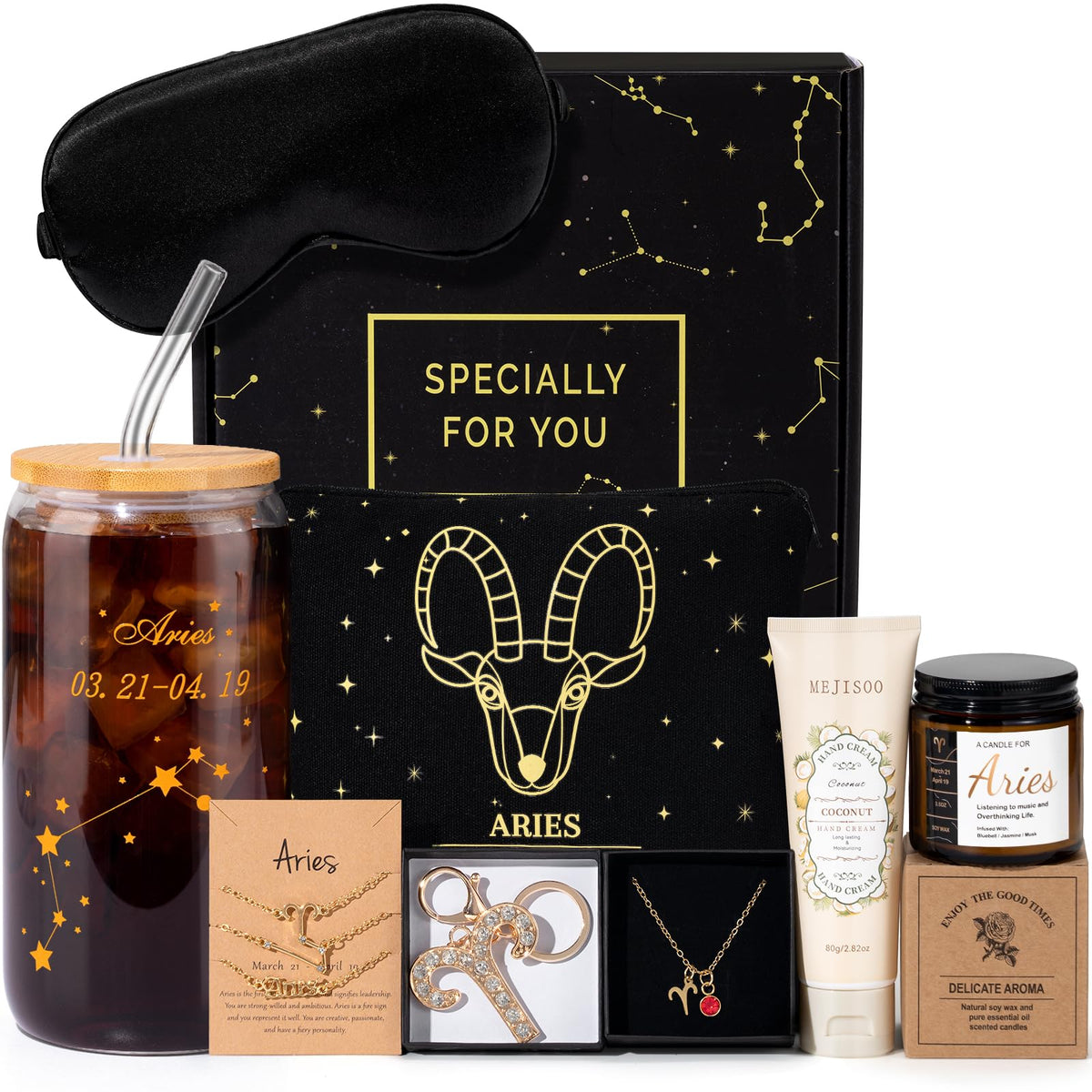 GiftPeak Aries glass cups with lids and straw brush for hot or cold drinks.