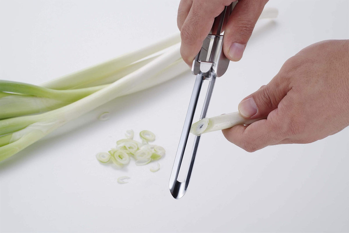 Kitchens scene shows Gifu Japan peeler ready for garnishes.