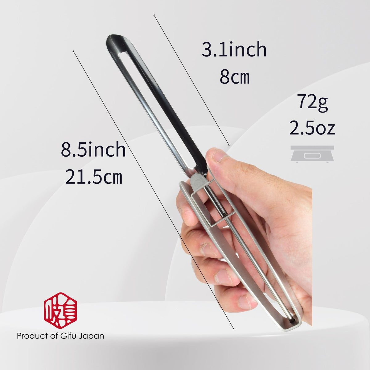 Gifu Japan long vegetable peeler in use with easy-grip handle.