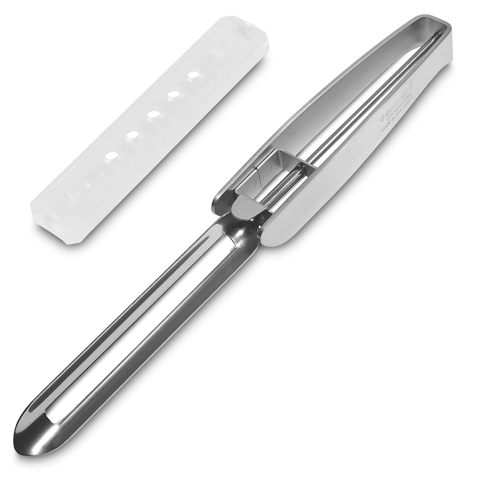 Product of Gifu Japan stainless steel peeler close-up showing durable blade.