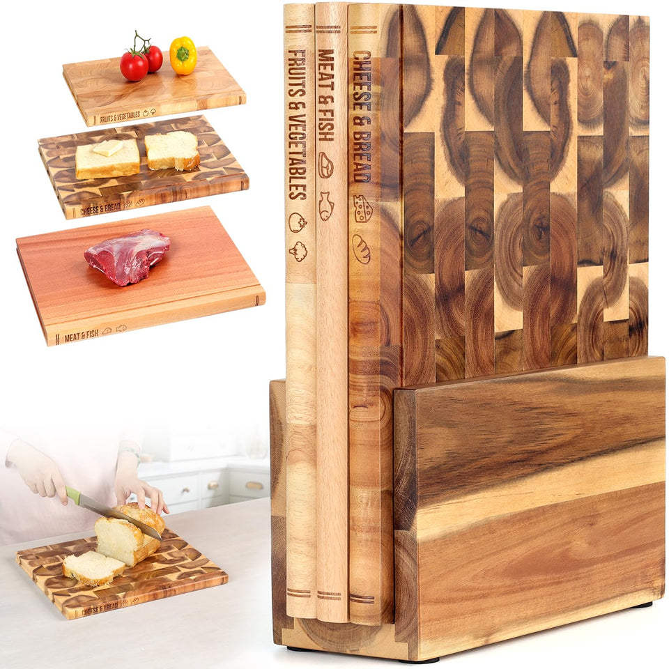 GIGASEO book cutting board set with vertical stand for organized display