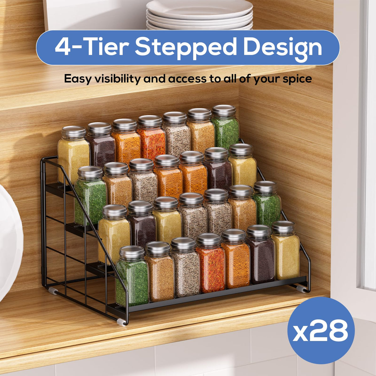 GIGIFTREE anti-drop front lip keeps jars secure during reach.