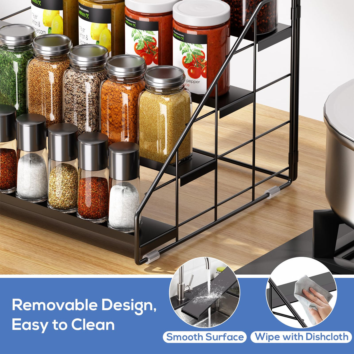 GIGIFTREE vertical design saves cabinet space for more seasonings.