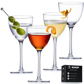 GIHOP Nick and Nora four-pack cocktail glasses arranged for an upscale gathering