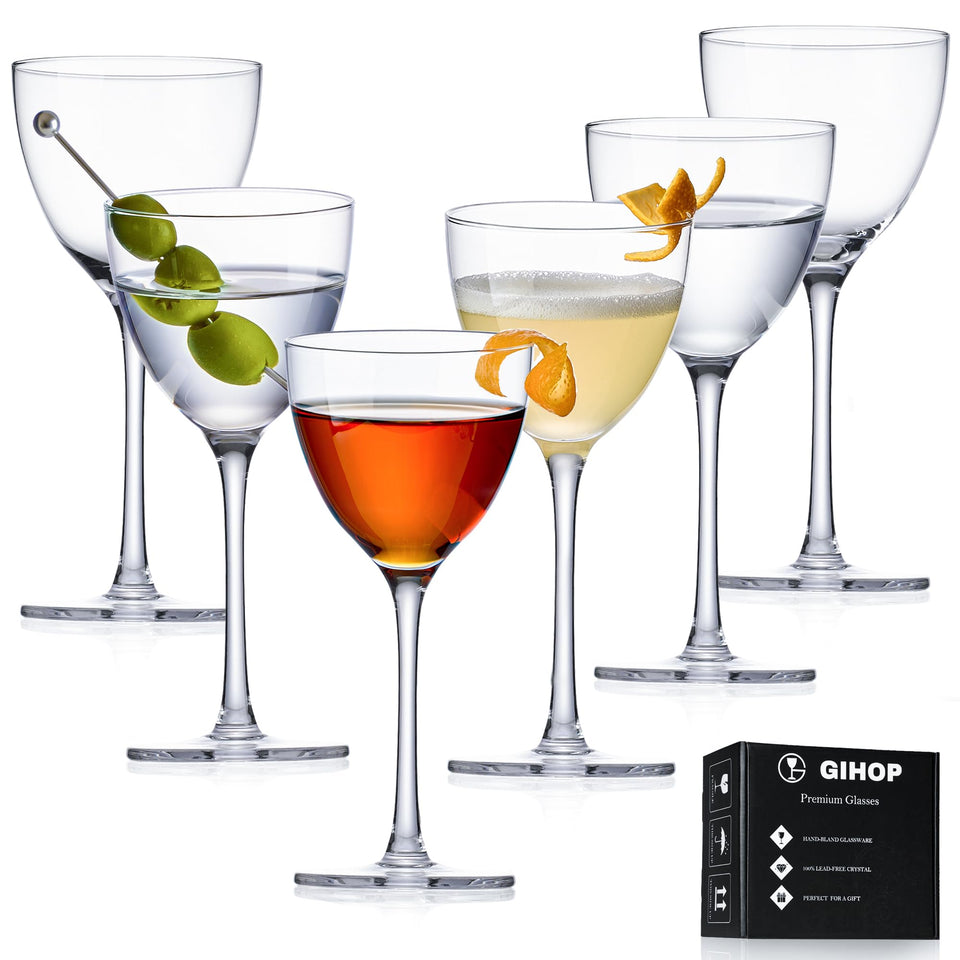 GIHOP Nick and Nora cocktail glasses in a set of six, elegant 5.8oz martini service.
