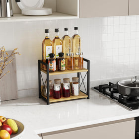 Giikin bamboo spice rack with large space holds jars and bottles neatly.
