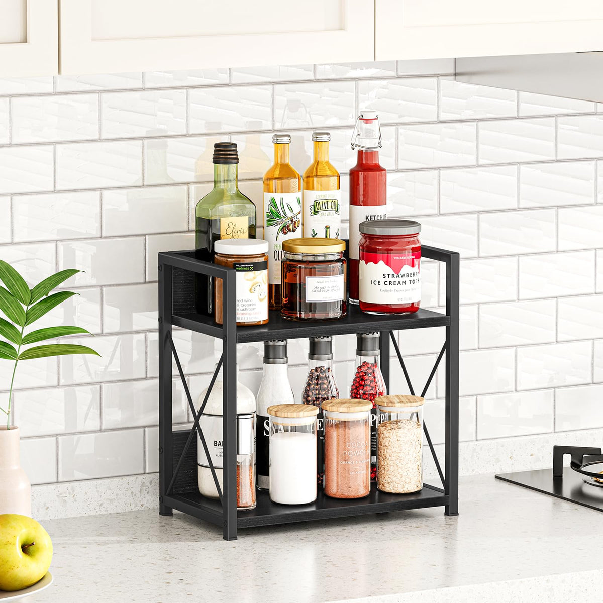 Giikin two-tier shelf elevates jars for easy access