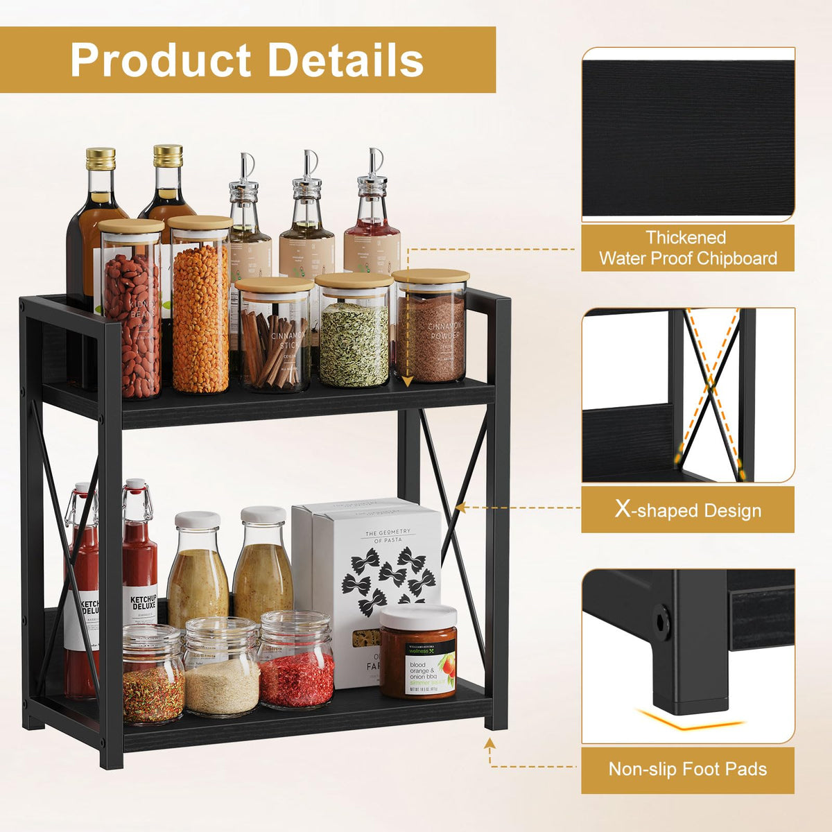 Giikin black particleboard shelf with matte frame blends rustic charm and storage