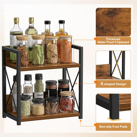 Giikin brown wood countertop shelf showcases neatly organized spices.