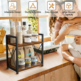 Giikin 2-tier coffee bar organizer on countertop keeps syrups accessible.