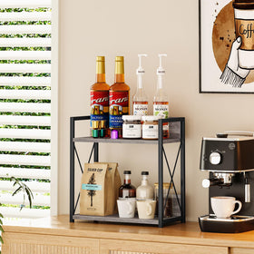 Giikin coffee bar setup on a kitchen counter demonstrates two-tier organization.