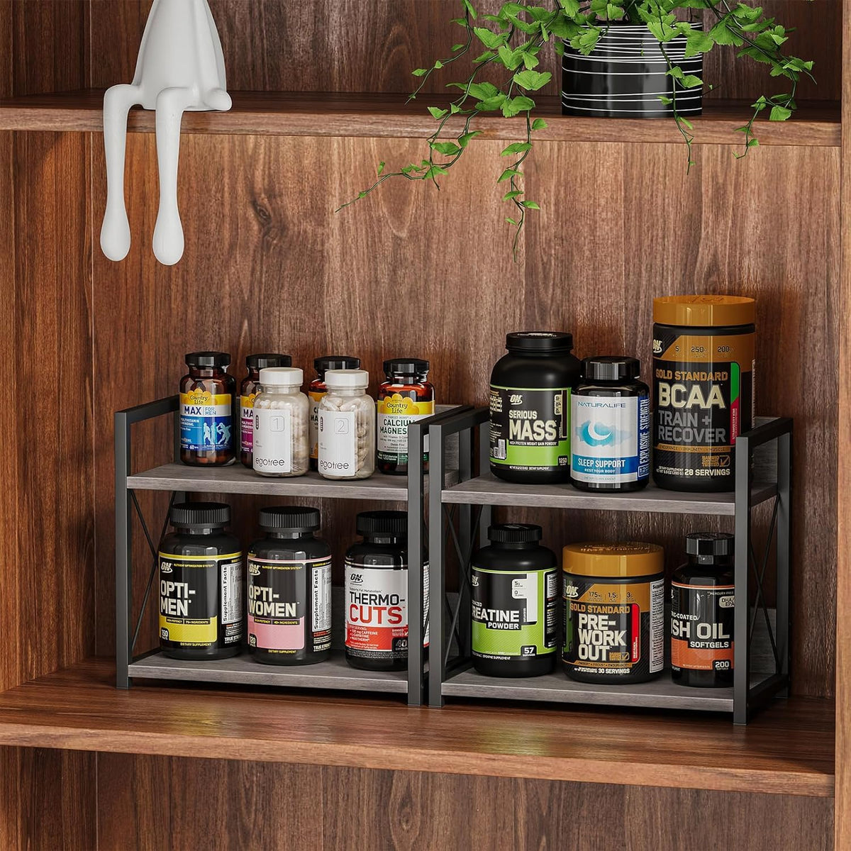 Giikin 2-tier shelf organizer with metal frame detail for durability.