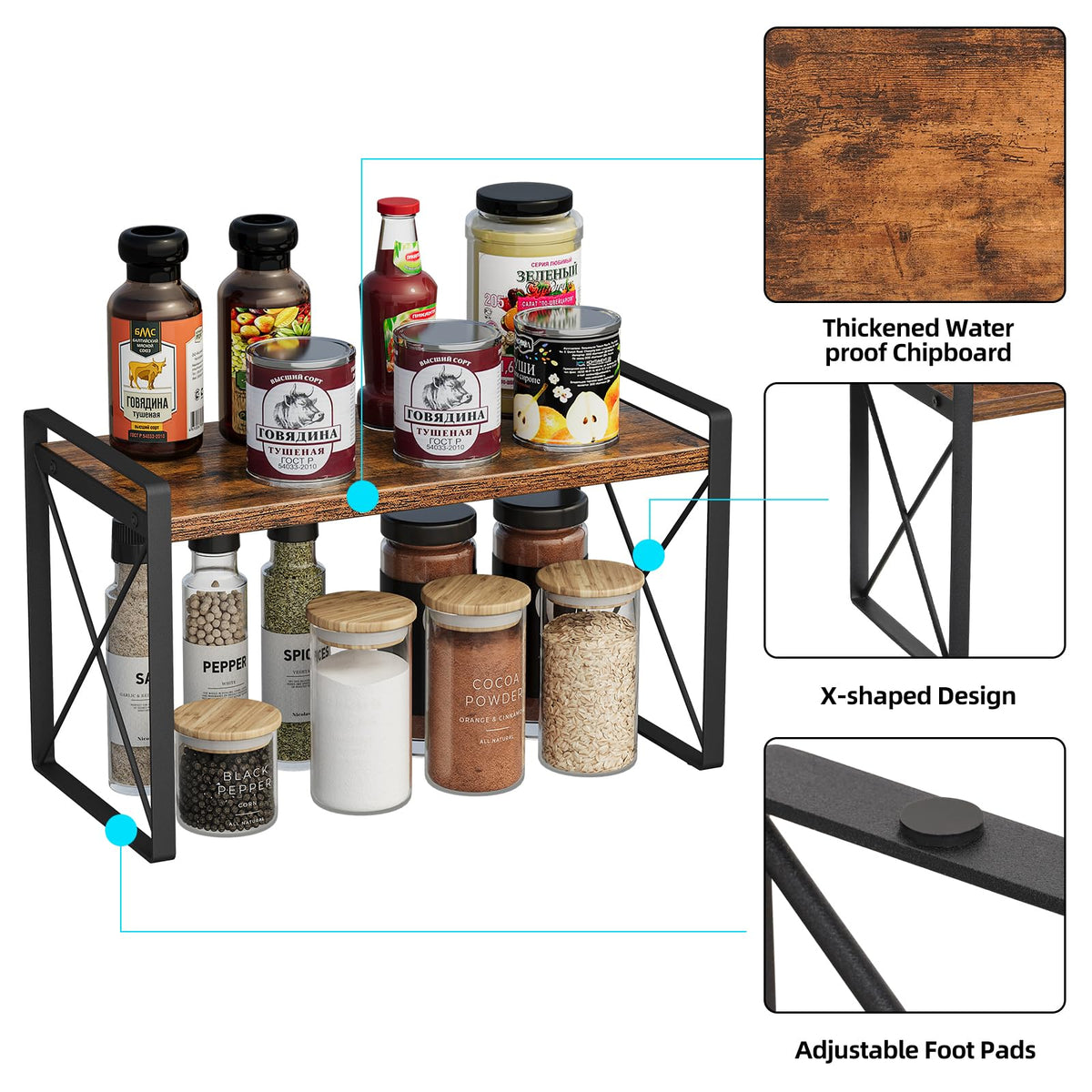 Giikin cupboard stand spice rack with bottles for easy pantry access.