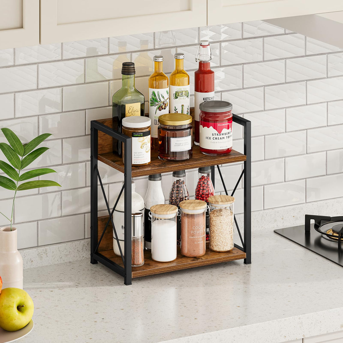 Giikin 2-tier spice rack with durable metal frame for daily use.
