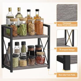 Giikin grey countertop spice rack provides accessible storage for coffee and tea supplies.