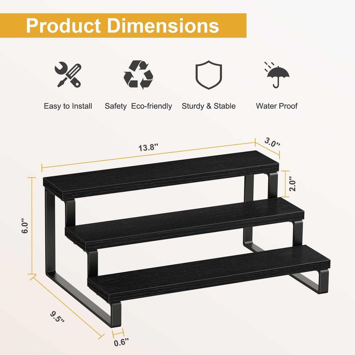 Giikin kitchen storage shelf shows cans and spices with clear visibility.