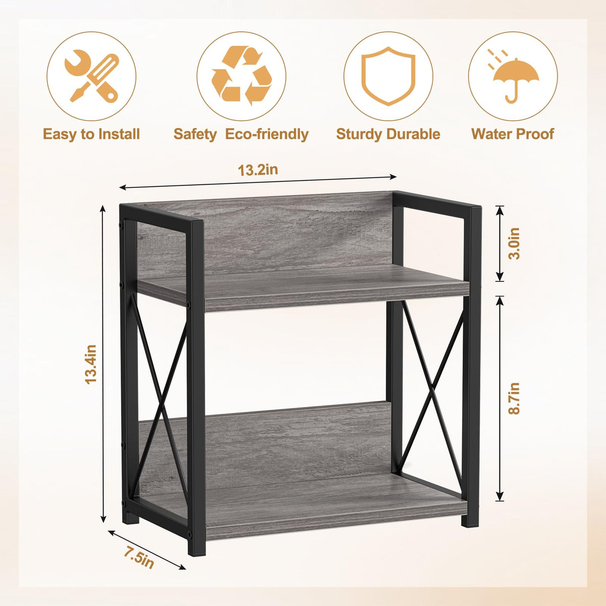 Giikin two-tier shelf with non-slip feet protects counters during use.