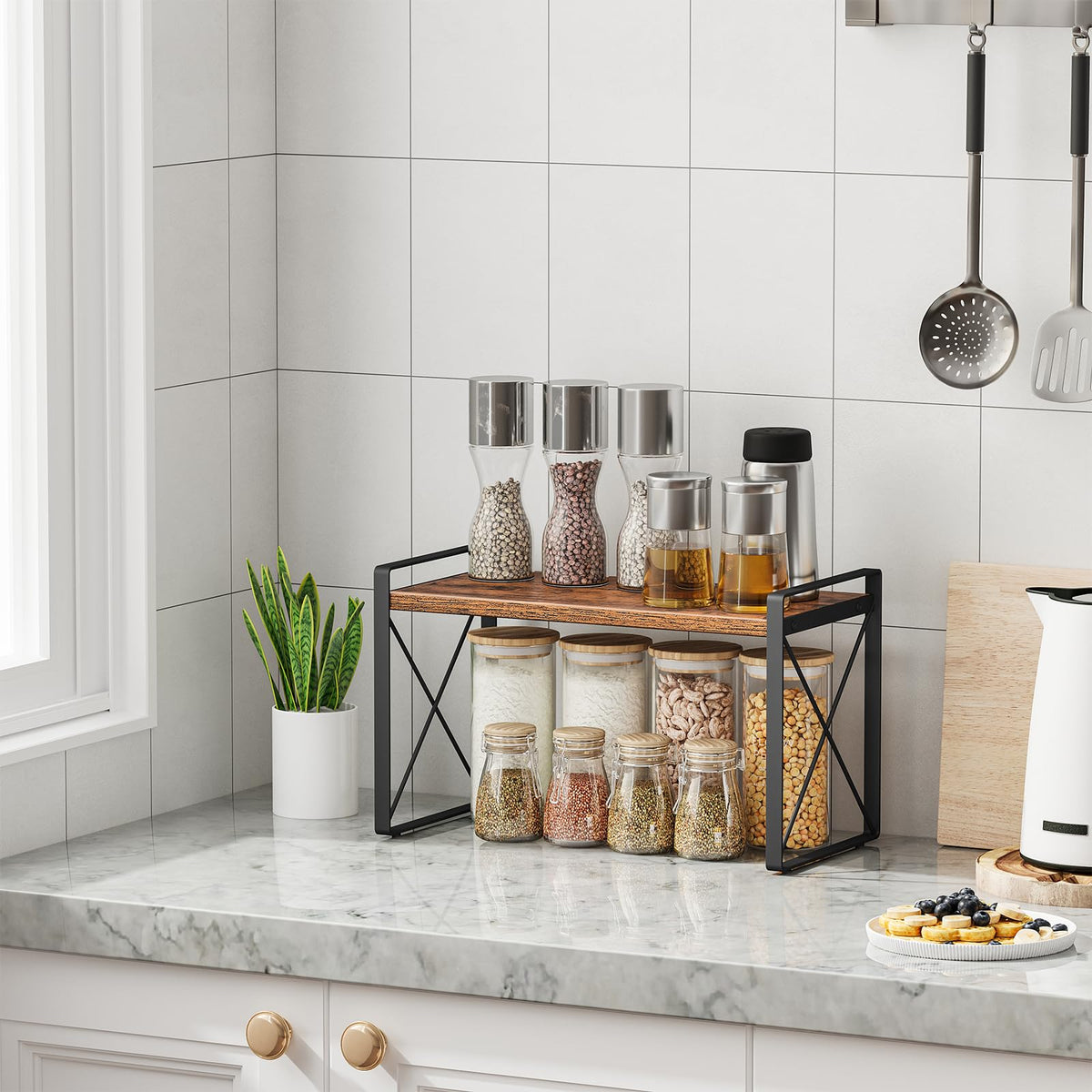Giikin retro-style kitchen cabinet shelf adds vintage charm.