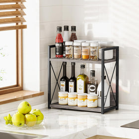 Giikin vintage design combines rustic particleboard with a matte black frame.