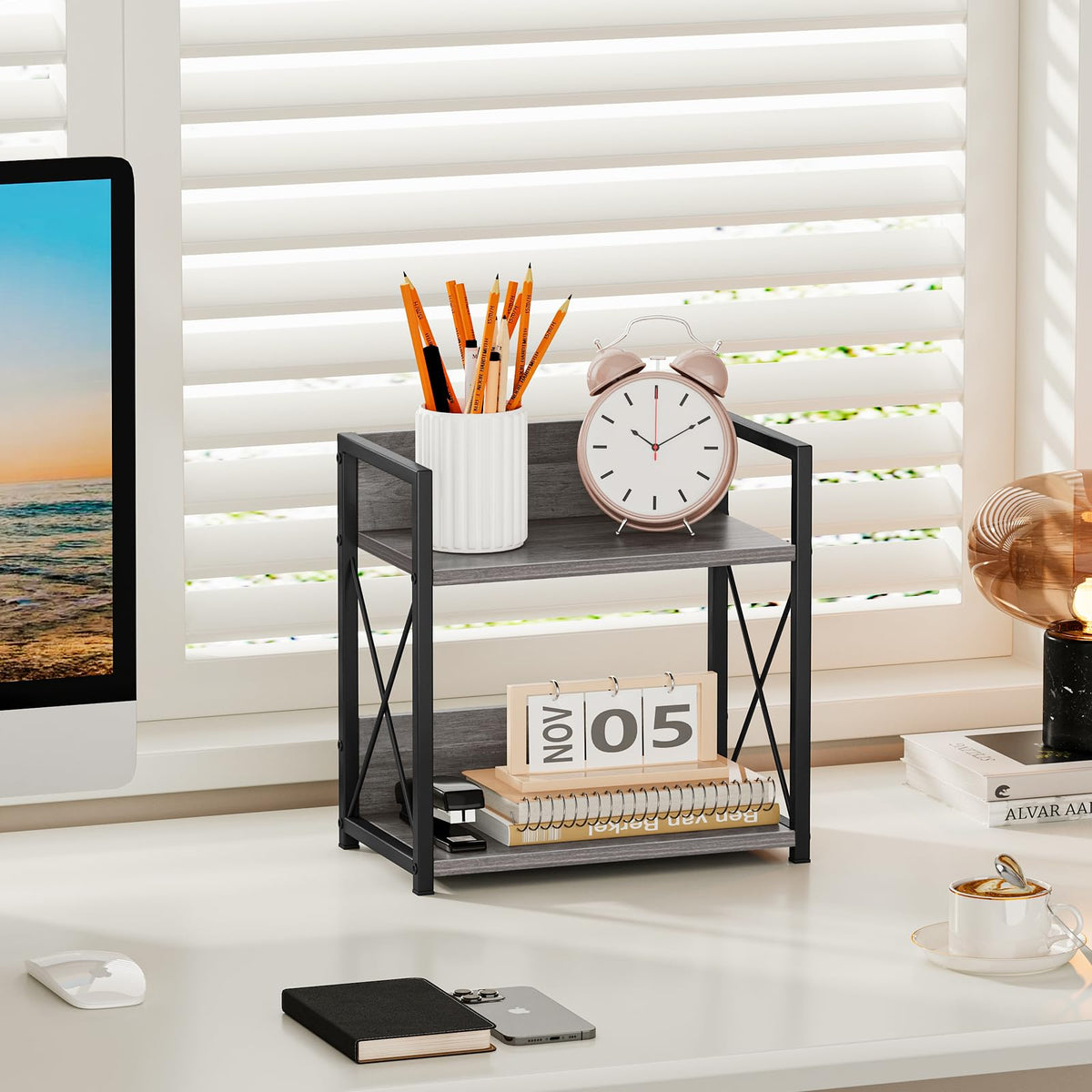 Giikin grey spice rack blends rustic charm with modern kitchen decor.