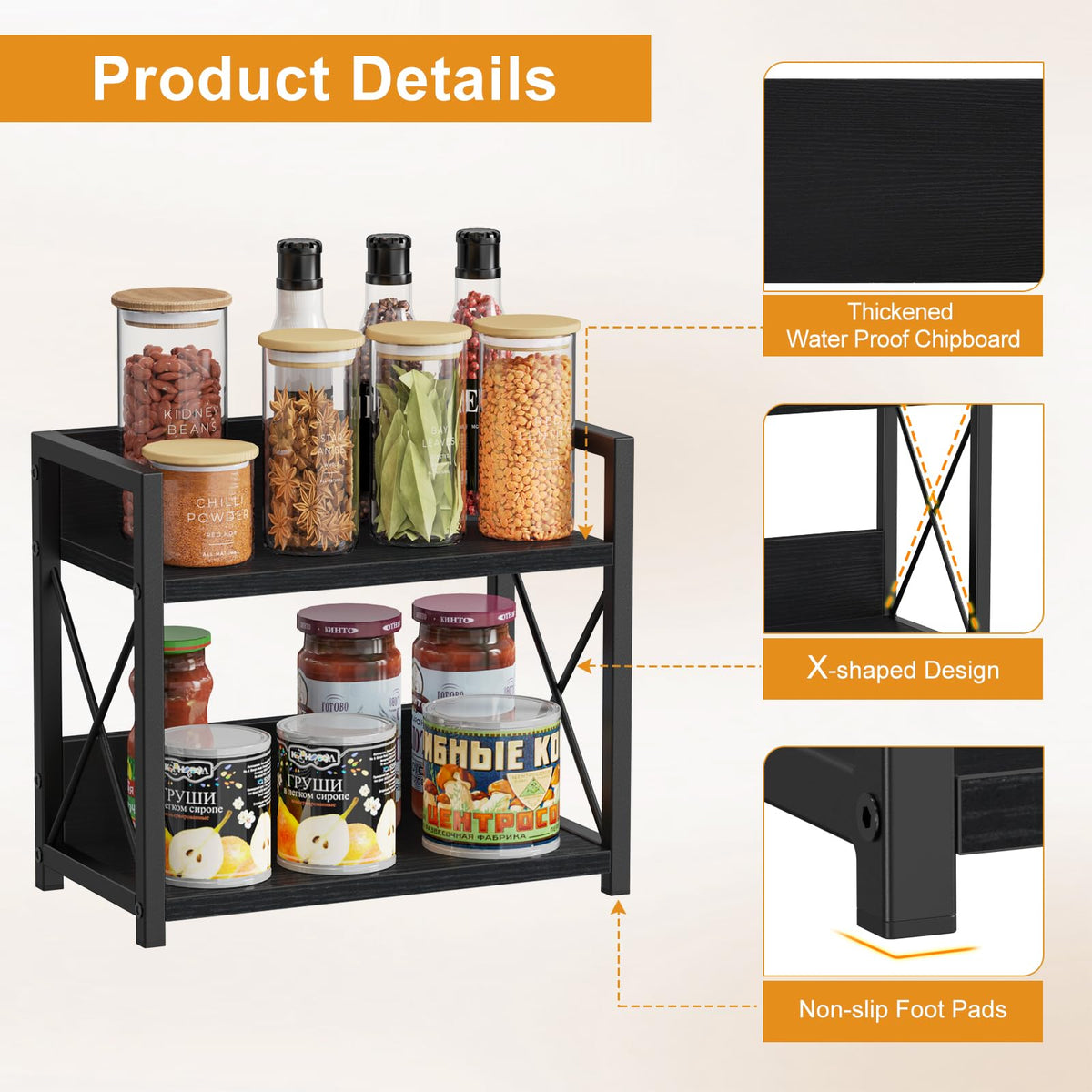 Giikin black wood grain shelves with matte steel frame provide stylish storage