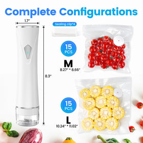 Gikxki sealer includes 30 BPA-free bags for vegetables, meats, and leftovers.