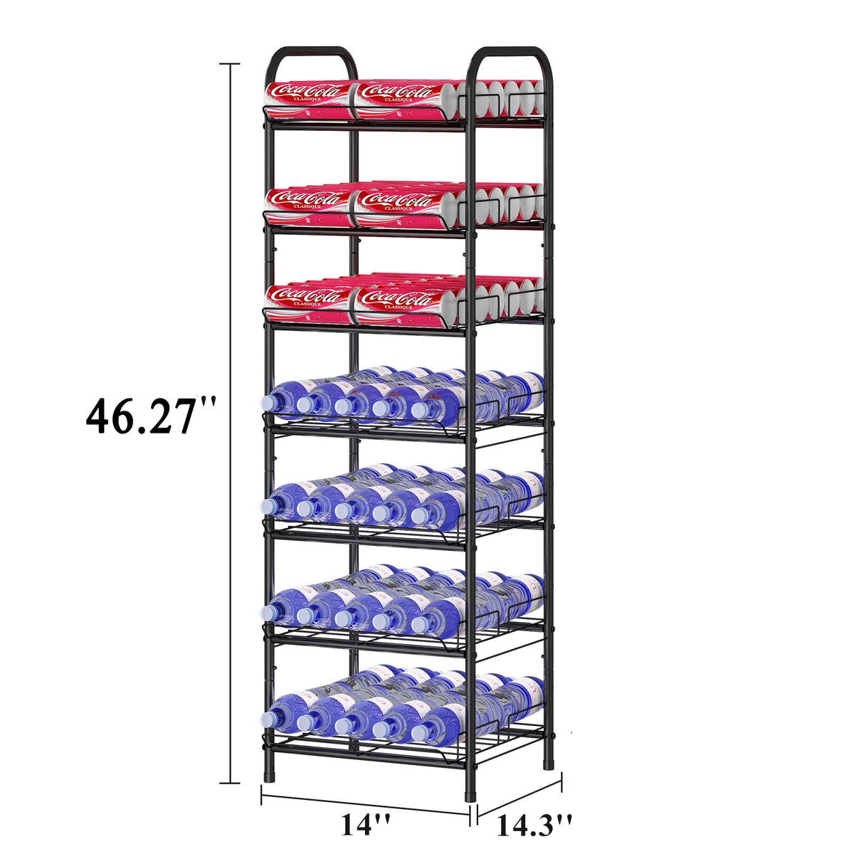 GILLAS free-standing water bottle organizer keeps tall and short bottles visible and easy to grab.