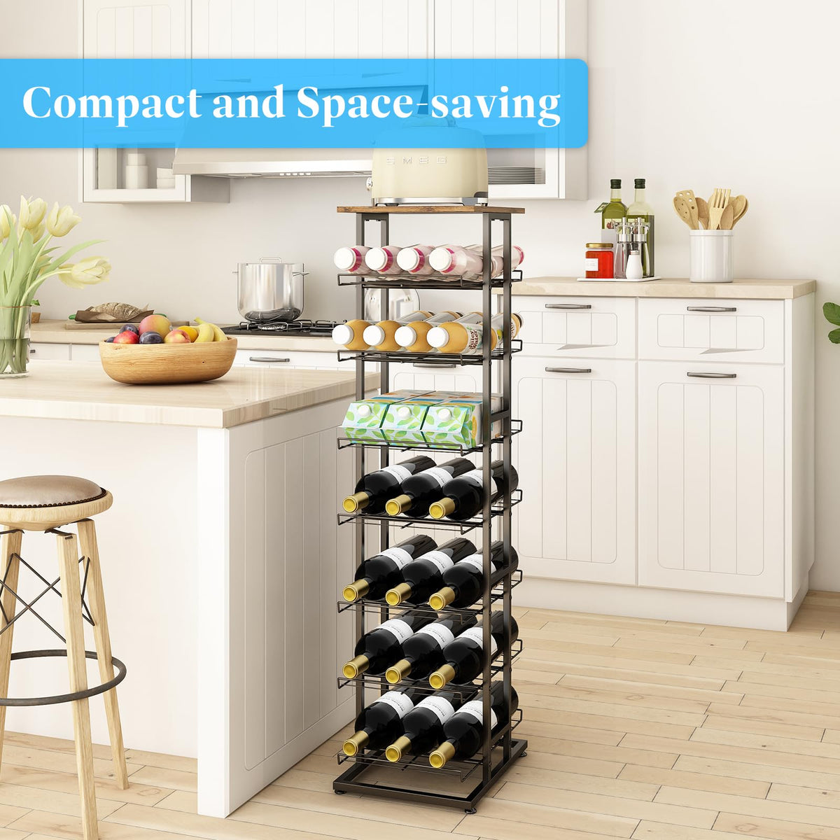 GILLAS wooden-top table design adds versatile prep and display space.