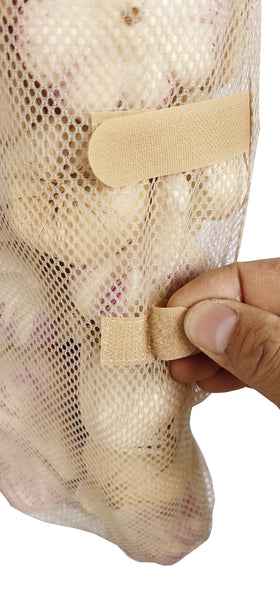 GINFH tomato bag in beige mesh for breathable, visible produce storage.