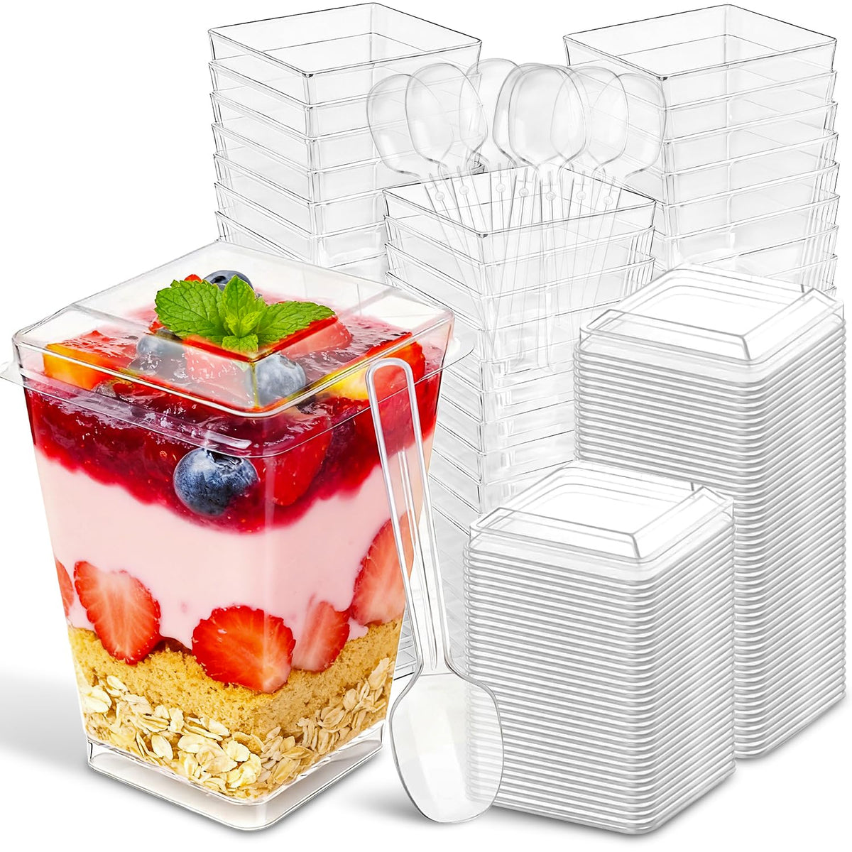 Ginkgo 100 Sets 5oz dessert cups with lids and spoons for easy portioning
