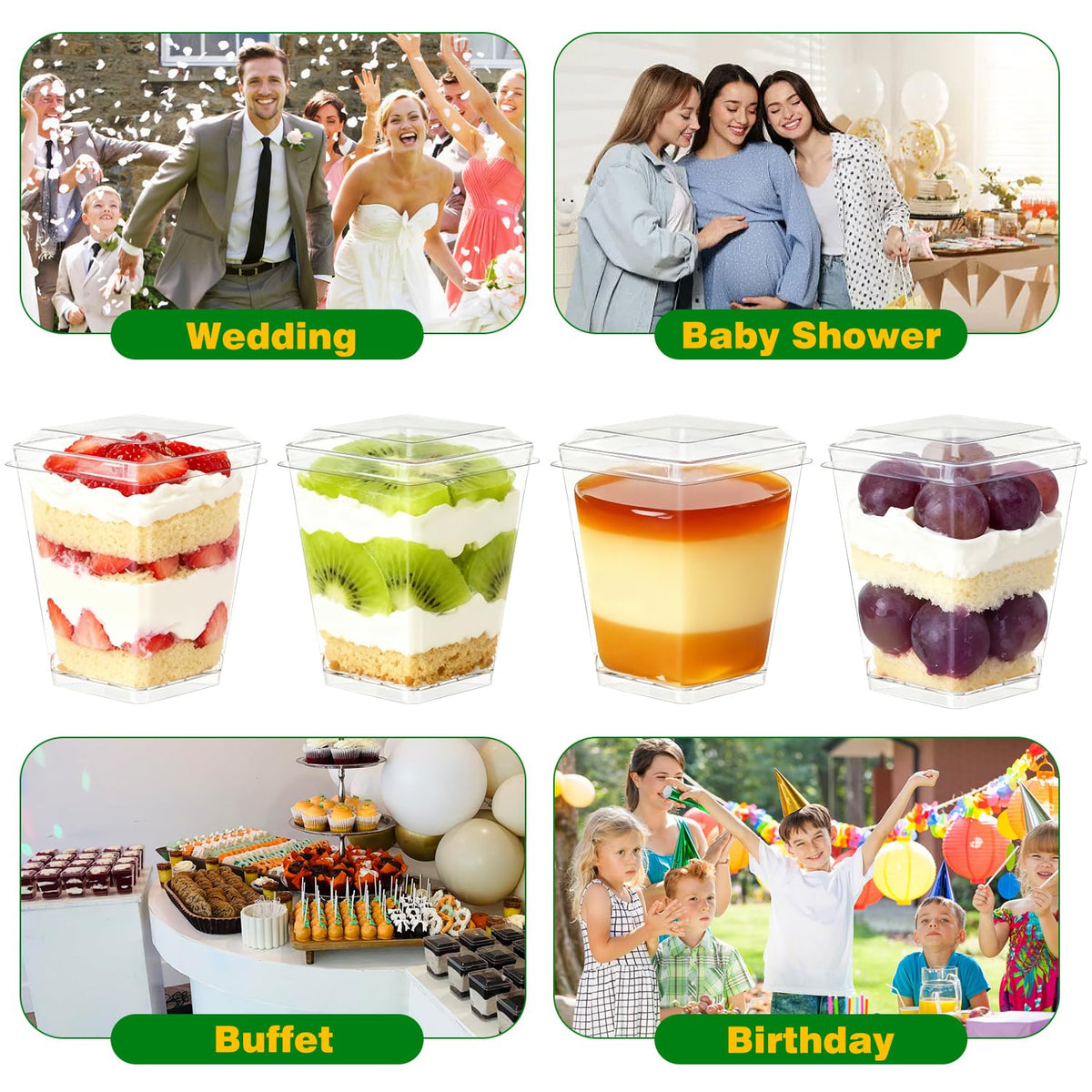 Ginkgo parfait cups used at parties for elegant, portable desserts