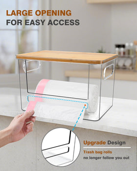 Ginnerella trash bag dispenser under sink keeps kitchen clutter down and bags handy
