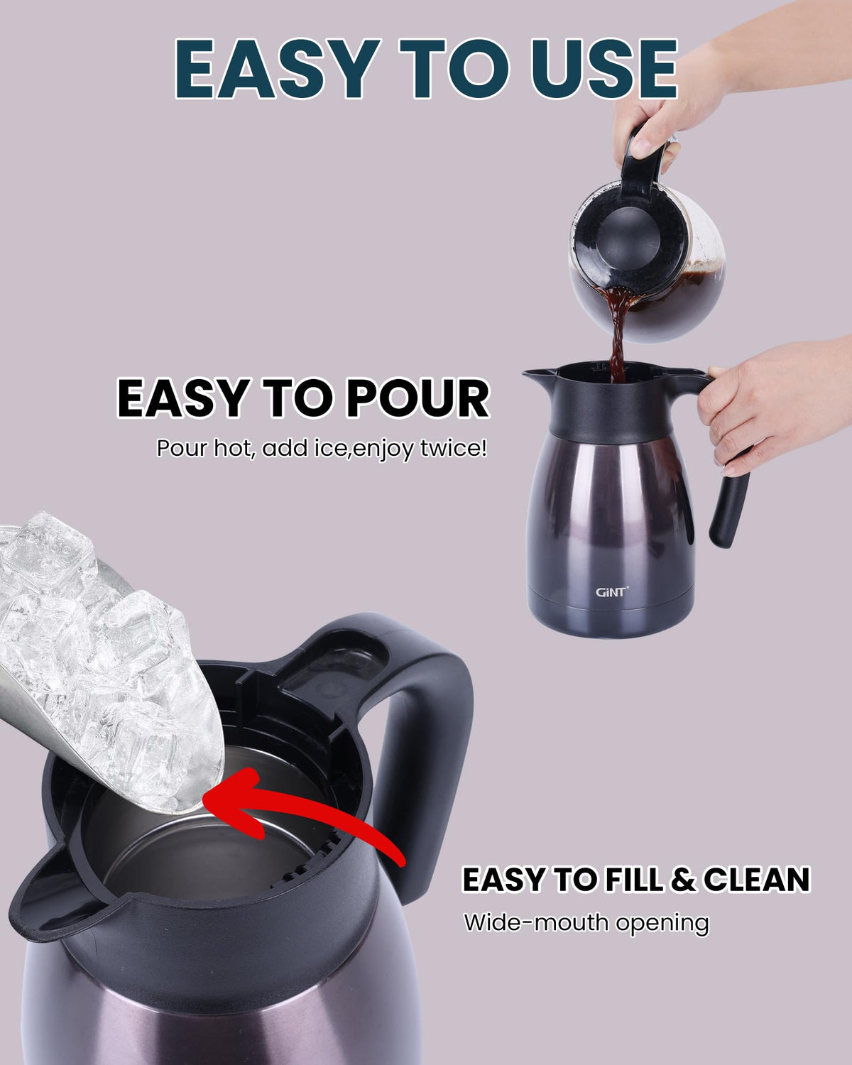 GiNT carafe ready for bedside or desk setup, keeping beverages within reach.