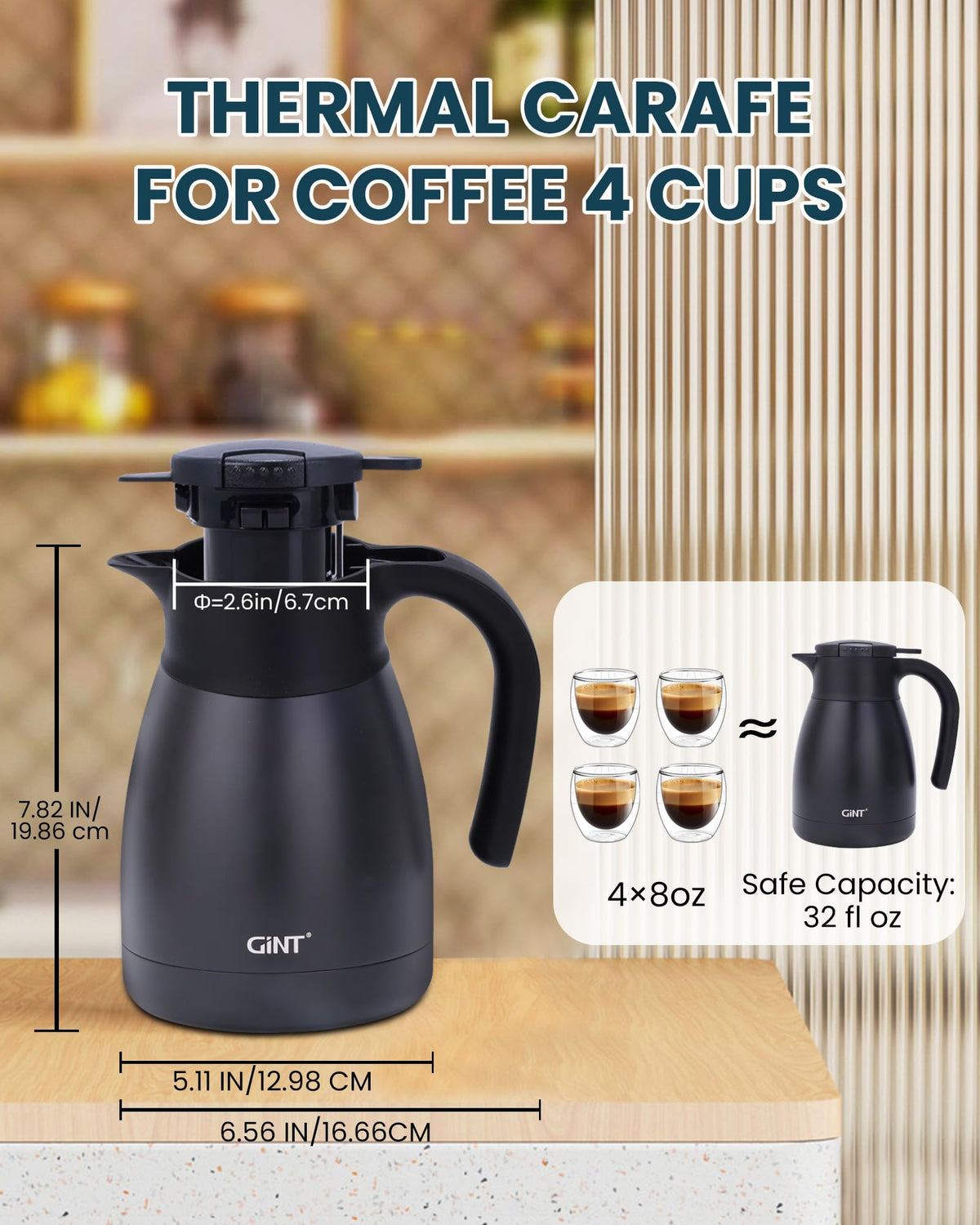 GINT 1L carafe BPA-free lid for safe, everyday use