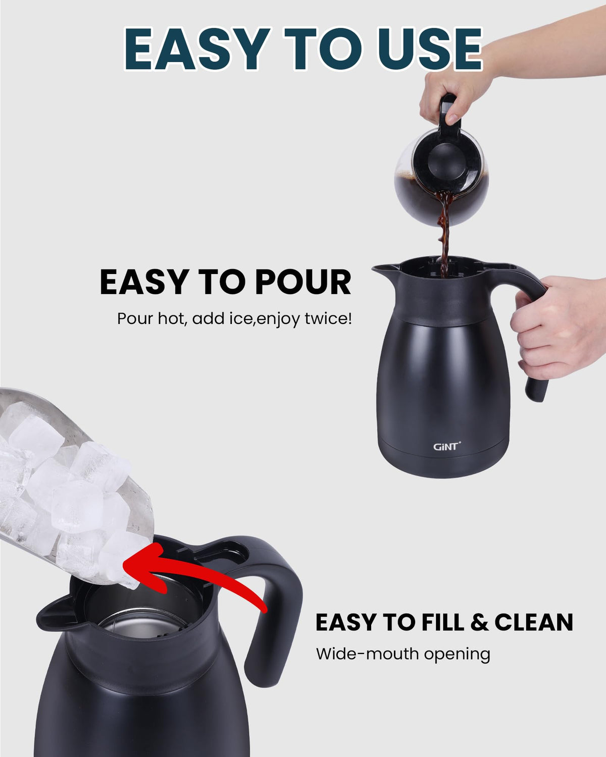 GINT 1L carafe excellent temperature retention for hot or cold drinks