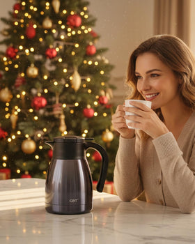 Close-up of GiNT carafe lid highlights leak-proof seal for mess-free pouring.
