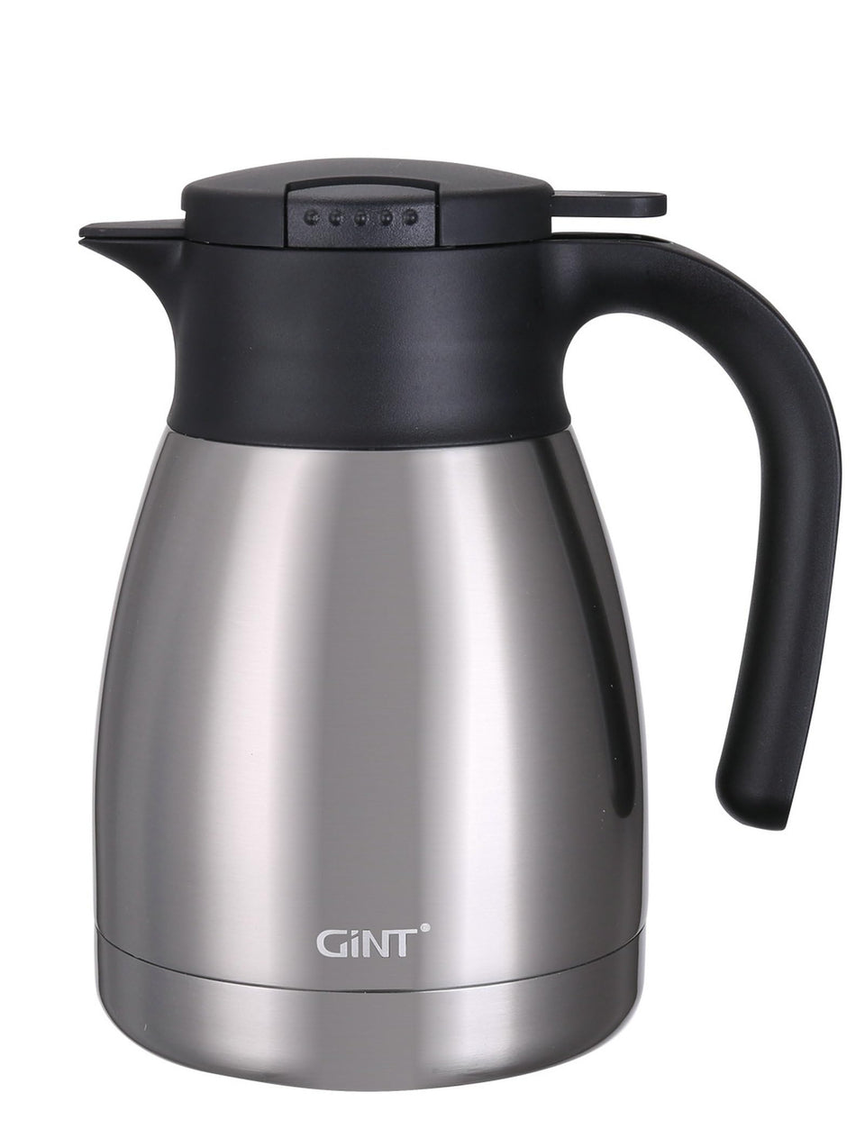 GiNT 34Oz thermal carafe pouring hot coffee with steady flow for entertaining guests.