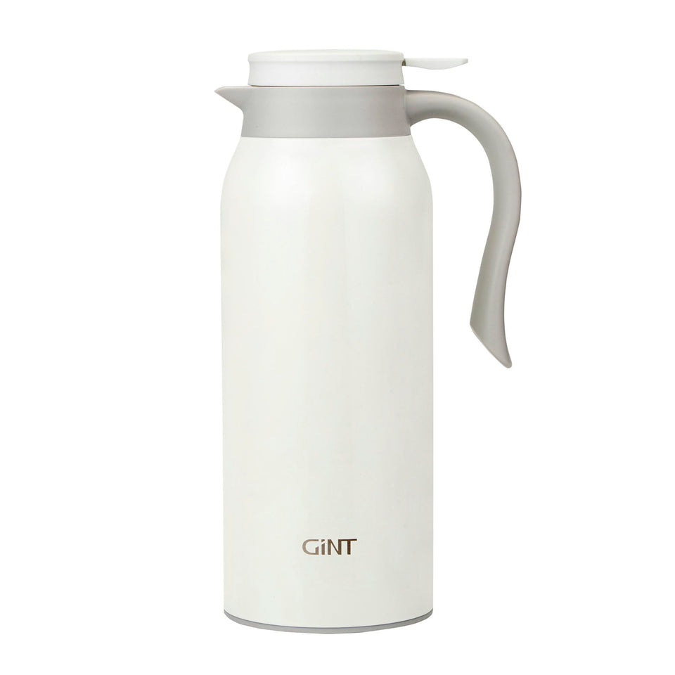 GiNT 51oz carafe front view in white shows robust, long-lasting heat retention for office or home use.