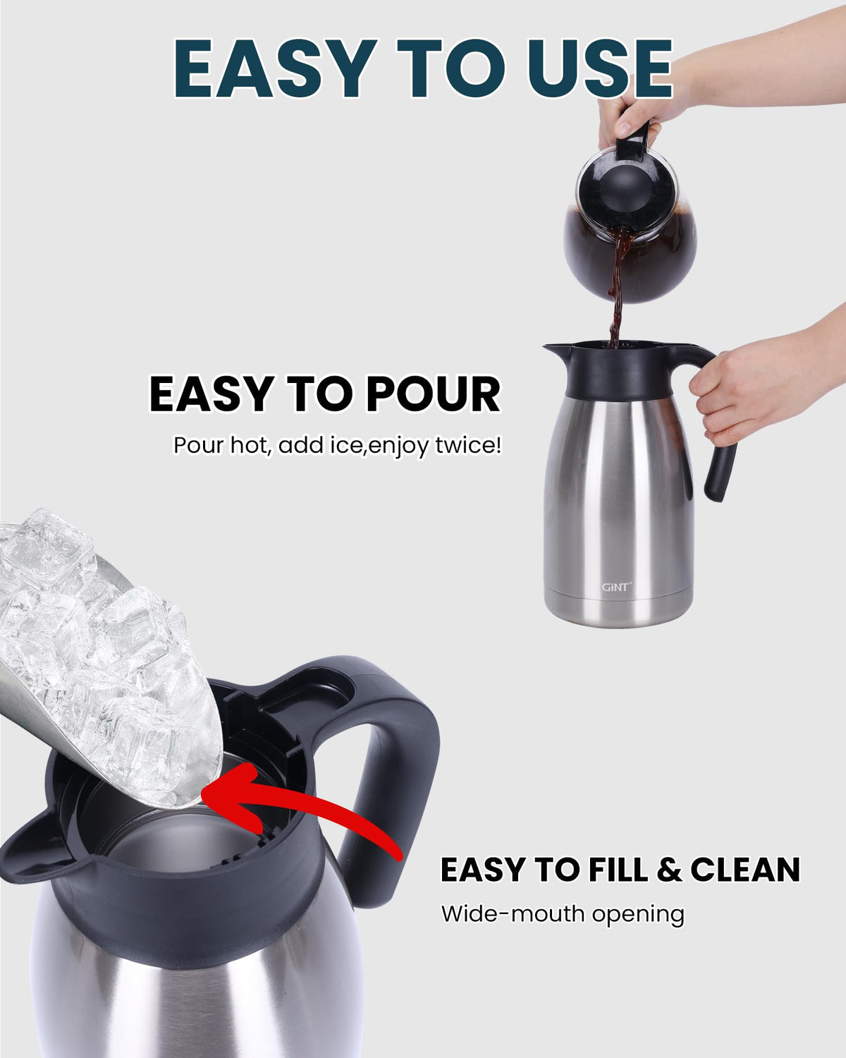 GiNT carafe at bedside or office keeps beverages warm nearby.