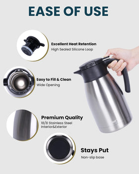 GiNT 51Oz stainless steel carafe side view highlights durable daily use.
