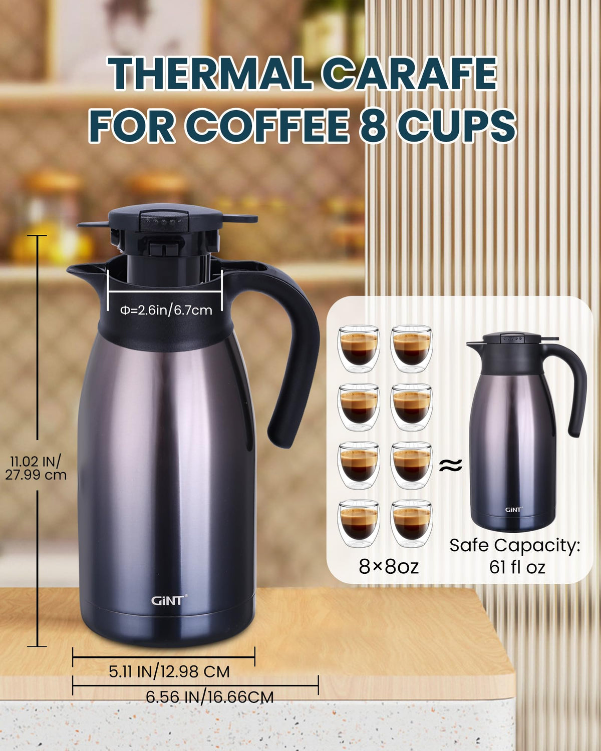 GiNT carafe pour action with single-hand operation and no spills