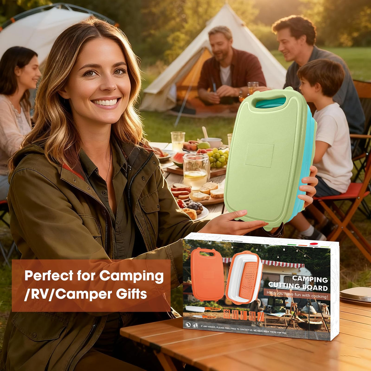Gintan camping cutting board opened for quick outdoor prep.