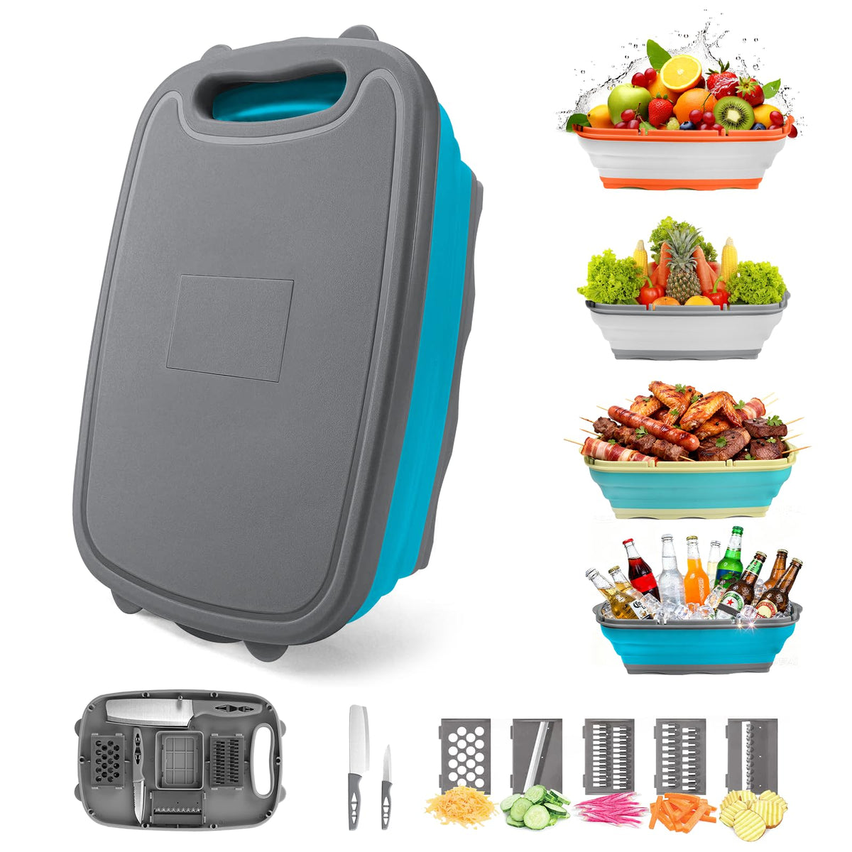 Gintan collapsible cutting board folded for compact campsite storage
