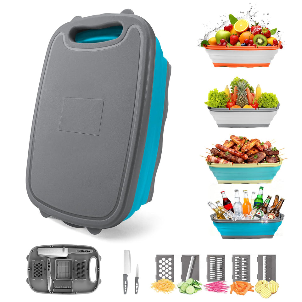 Gintan collapsible cutting board folded for compact campsite storage